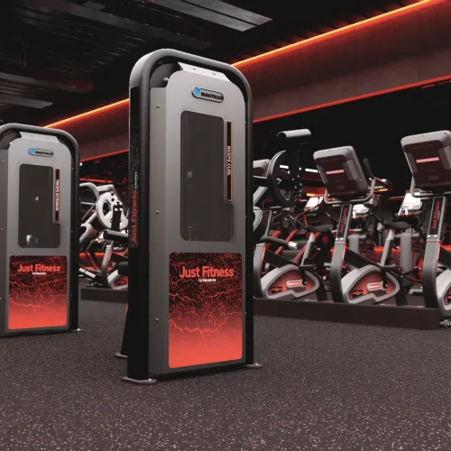 Health studio featuring custom equipment branding kits for new or retrofitted fitness equipment, providing a cohesive and branded appearance.
